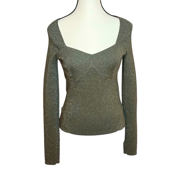 House of Harlow 1960 Sparkle Metallic Dark Green Knit Sweater Womens Size Medium - Picture 1 of 7